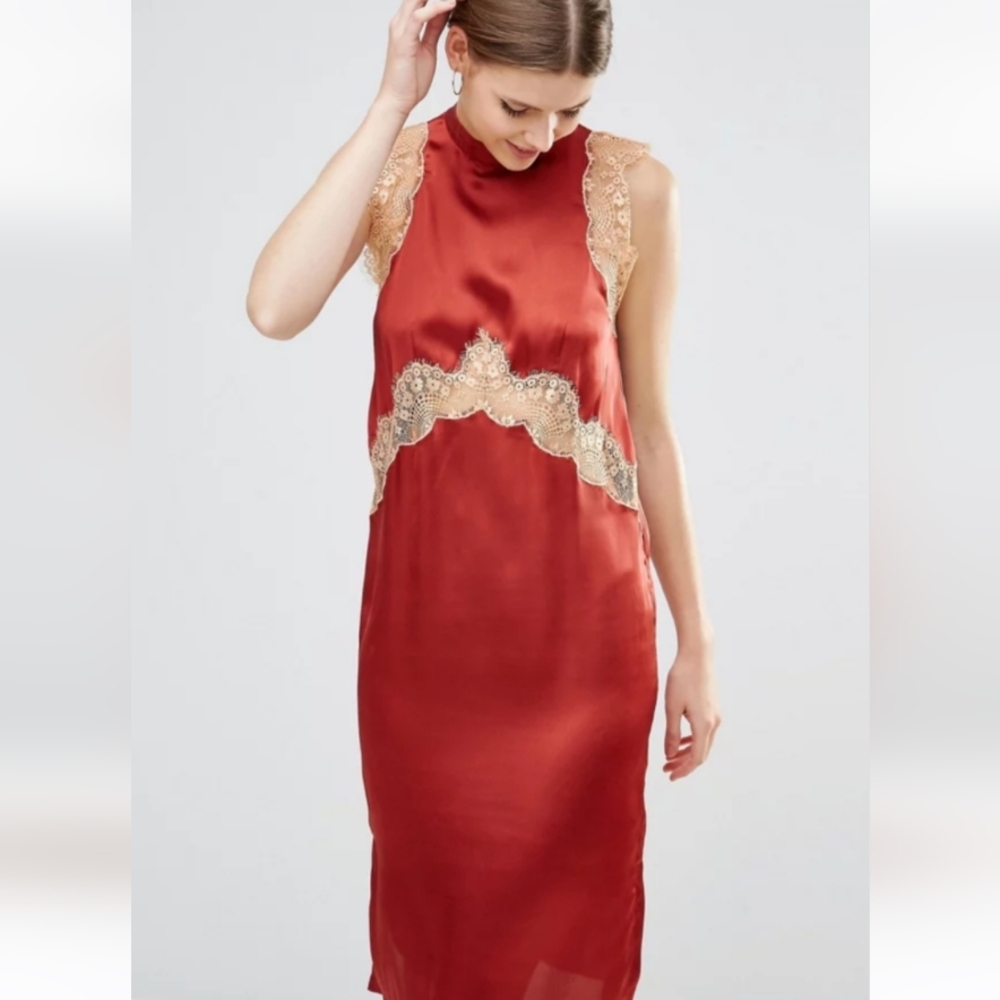 NWT ASOS Elegant Rust and Gold Sleeveless Dress